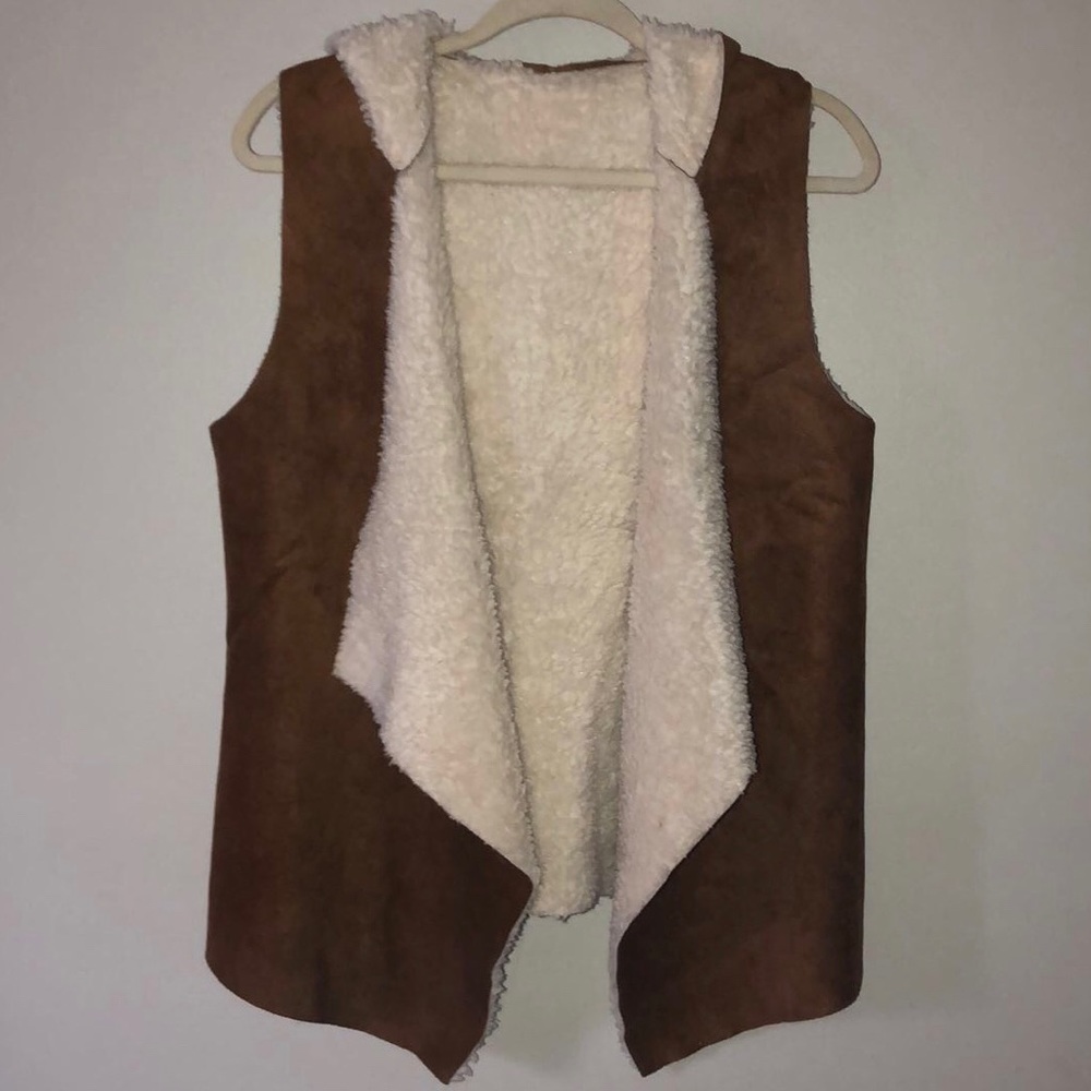 Faux Suede and Fur Vest with Hood